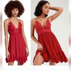 Free people  Adella dark cherry strappy lace ruffle